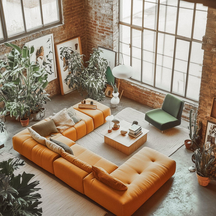 Colourful modern living space styled with statement homeware