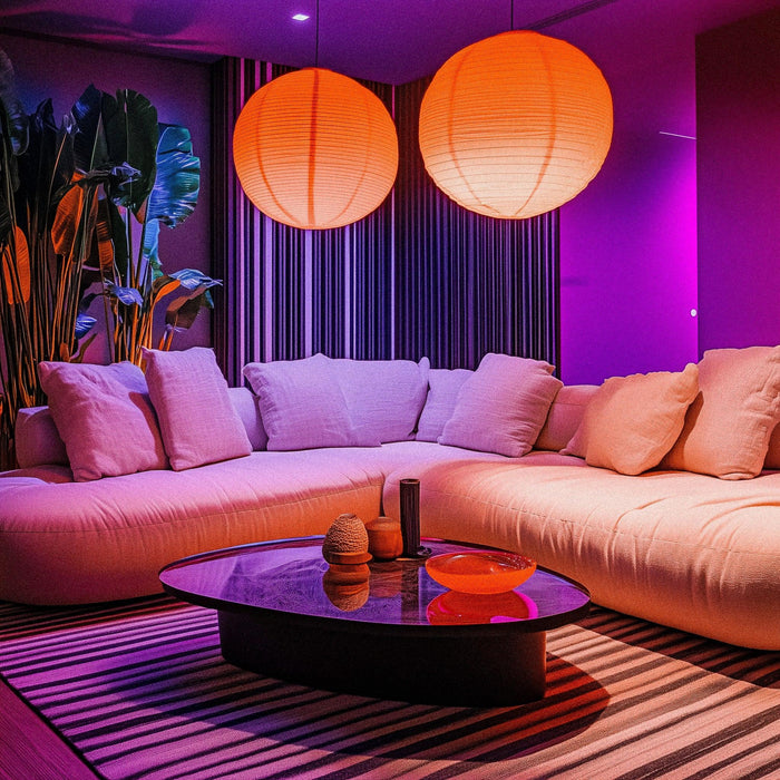 Warm layered lighting in a cosy modern living room