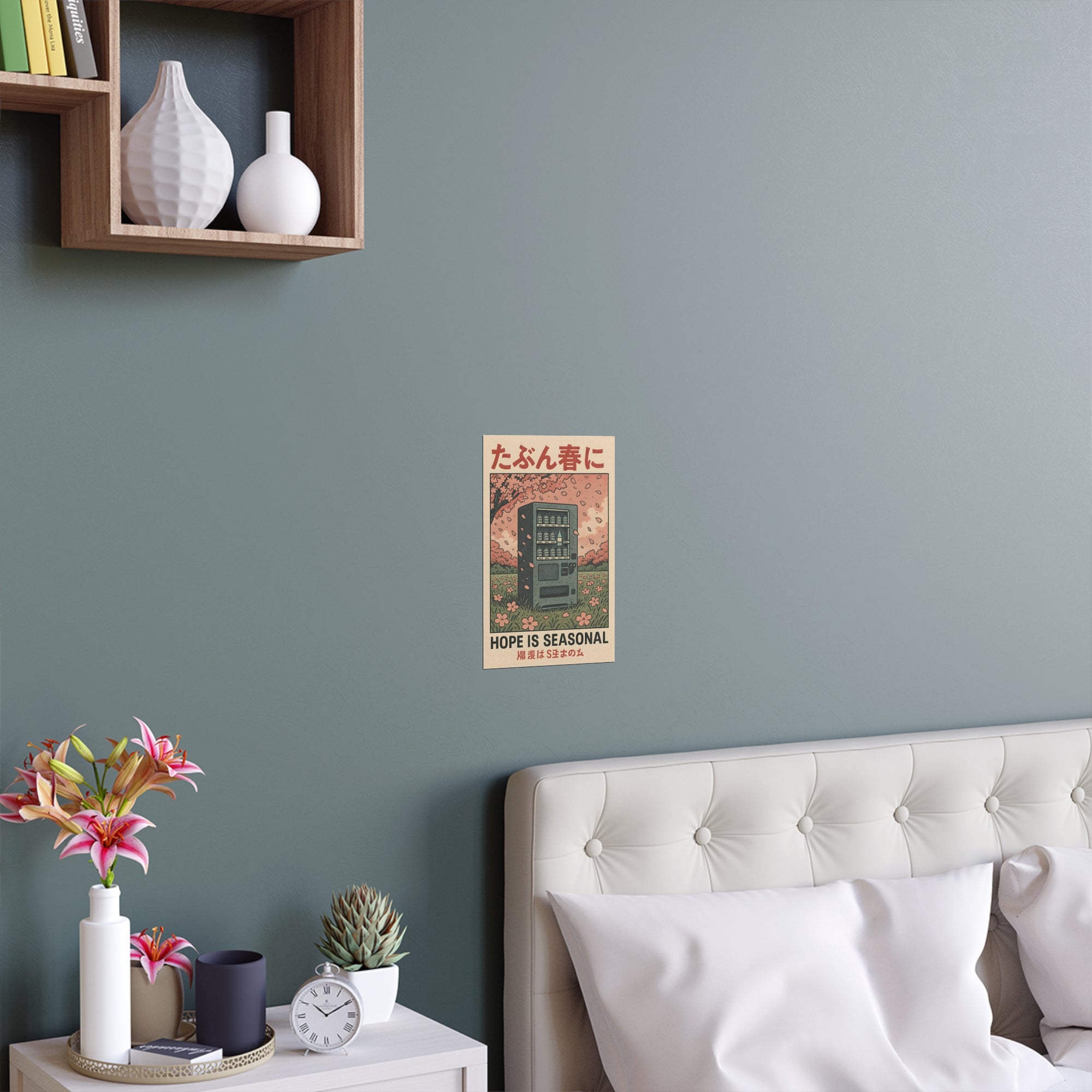 Hope Is Seasonal poster print with a vending machine beneath cherry blossoms — product view 11