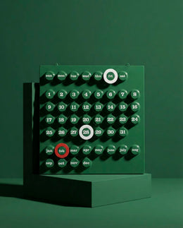 Green Retro Analogue Calendar with colour-coded marker rings