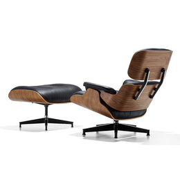 Rear view of The Legacy Lounge Chair with walnut-finish shell