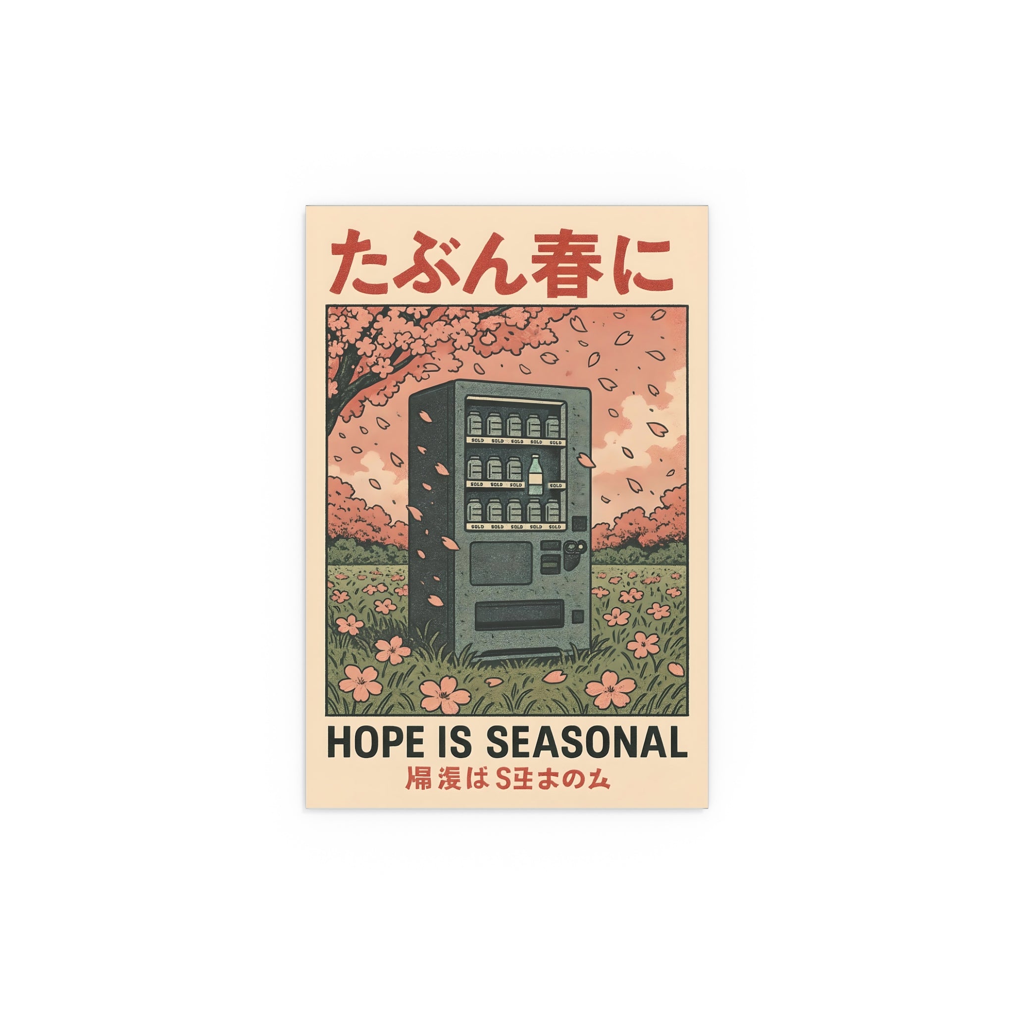 Hope Is Seasonal poster print with a vending machine beneath cherry blossoms — product view 4