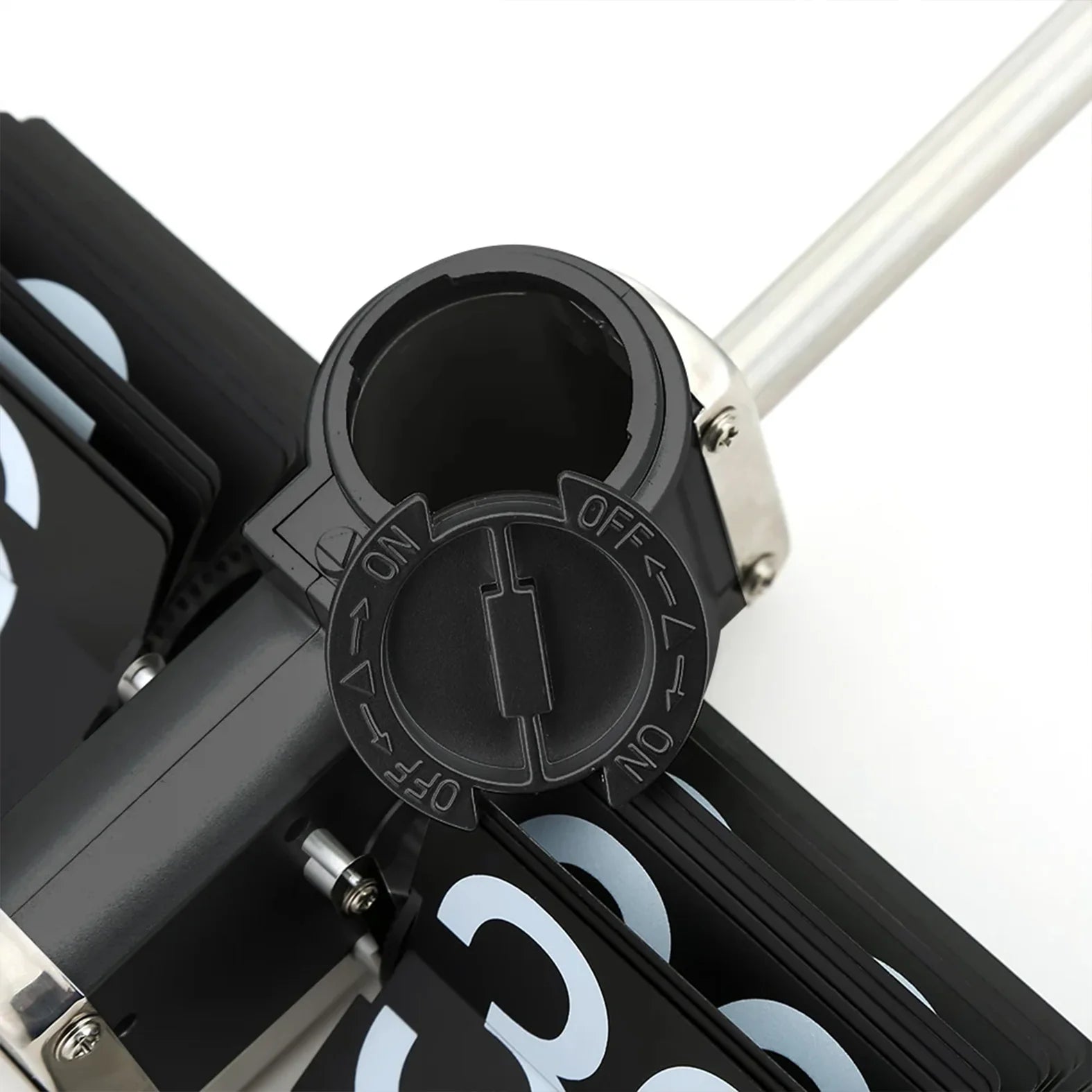 Vintage Auto Flip Clock showing its freestanding chrome frame