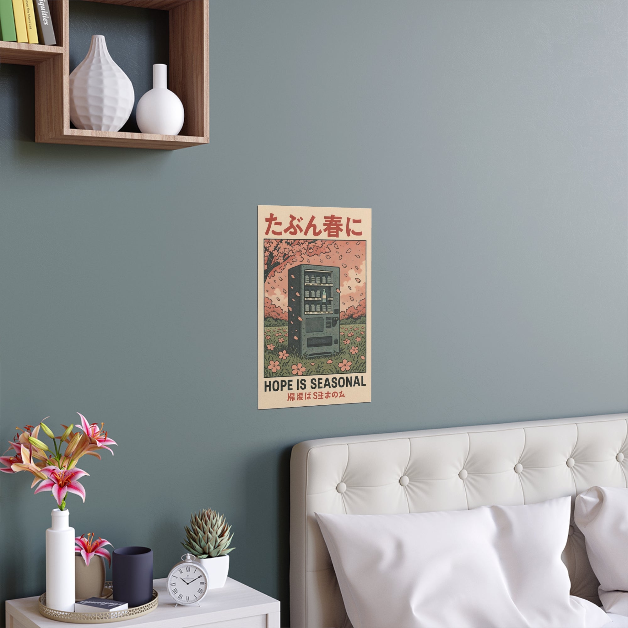 Hope Is Seasonal poster print with a vending machine beneath cherry blossoms — product view 7