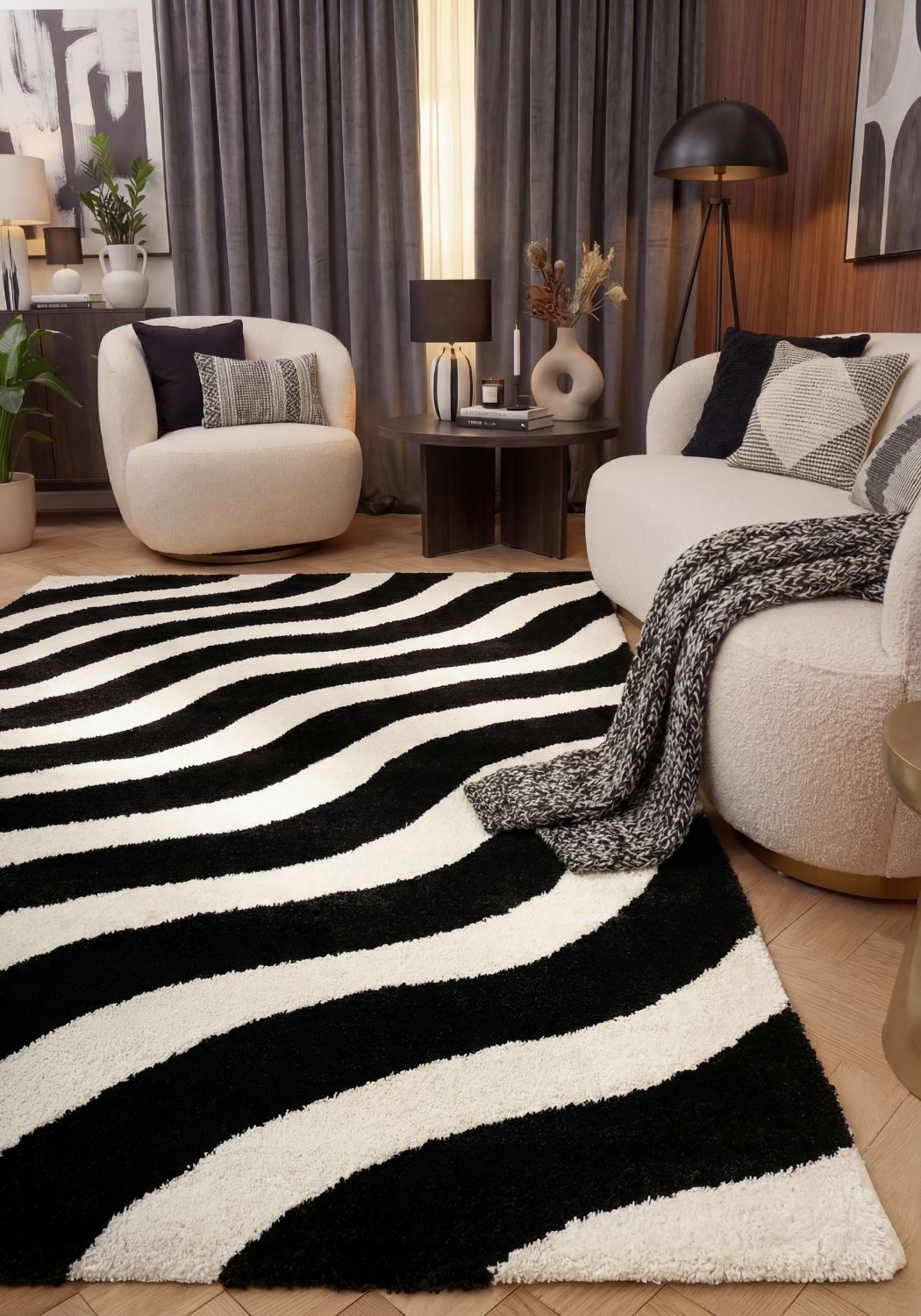 Mono Ripple Rug — styled interior view