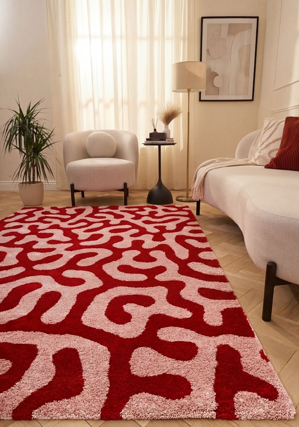 Cherry Scribble Rug — styled interior view