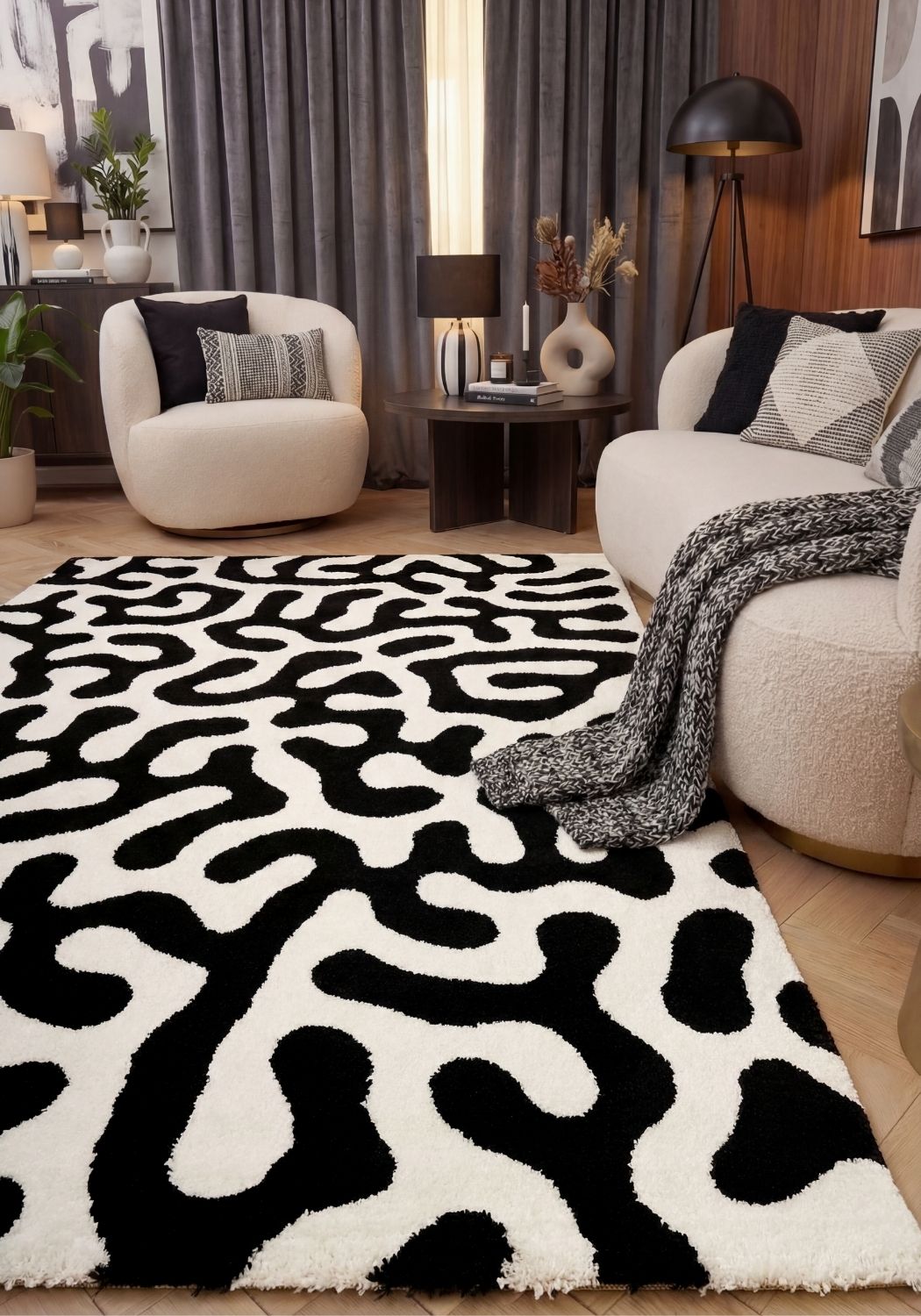 Ink Scribble Rug — styled interior view