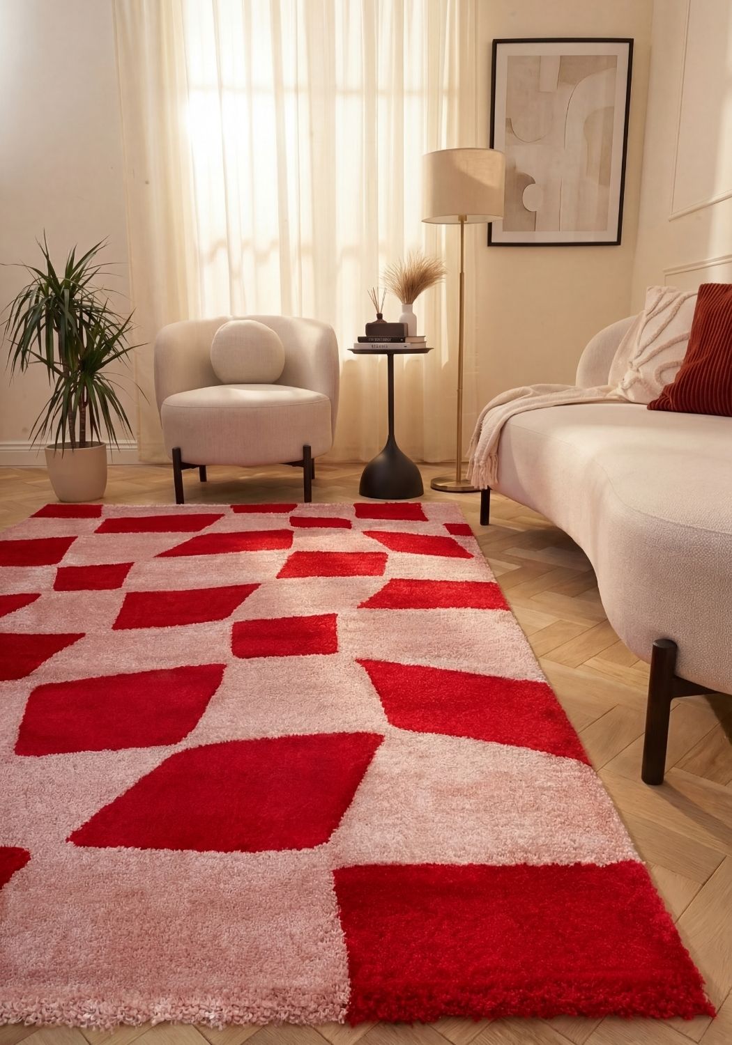 Cherry Check Rug — styled interior view