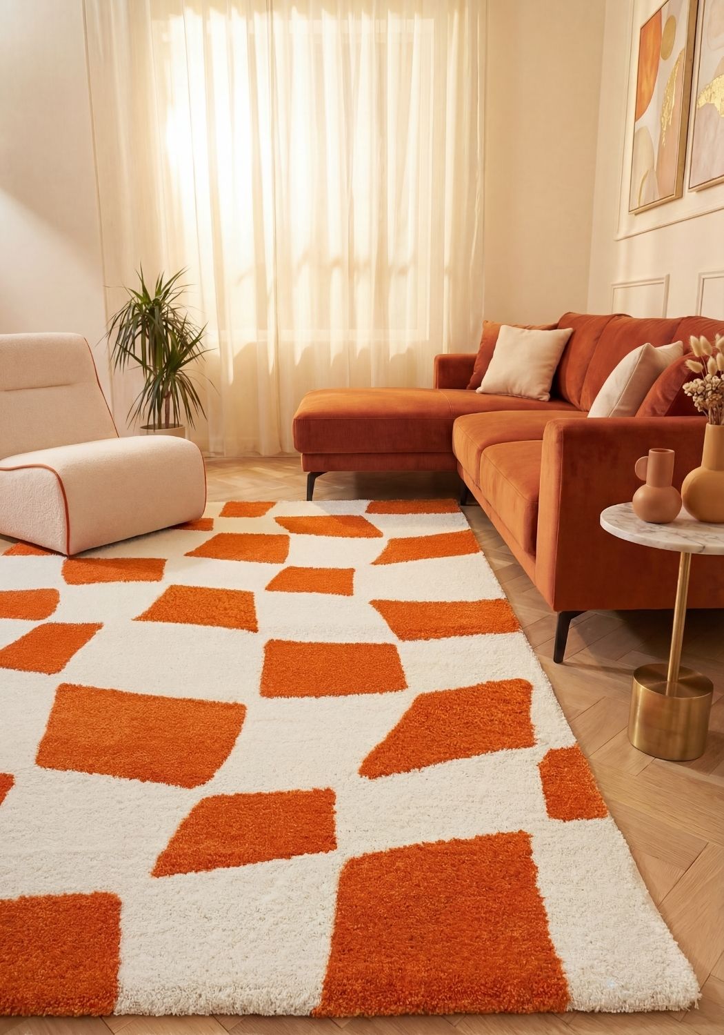 Sorrento Check Rug — styled interior view