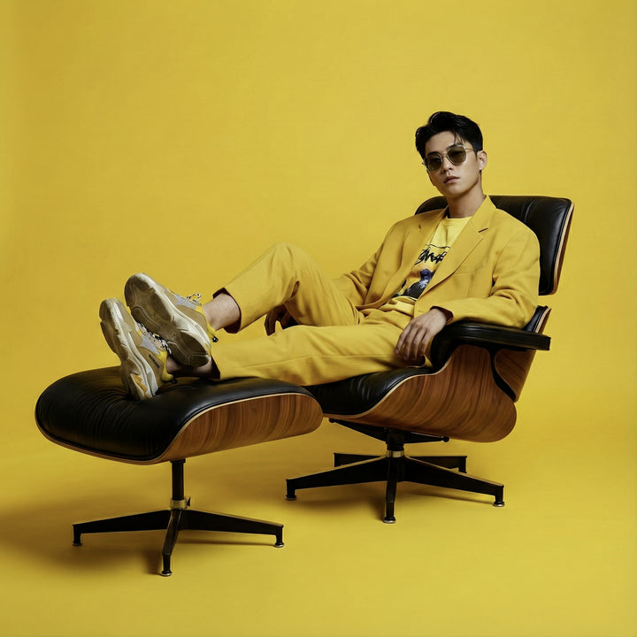 Eames Premium Leather Lounge Chair & Ottoman