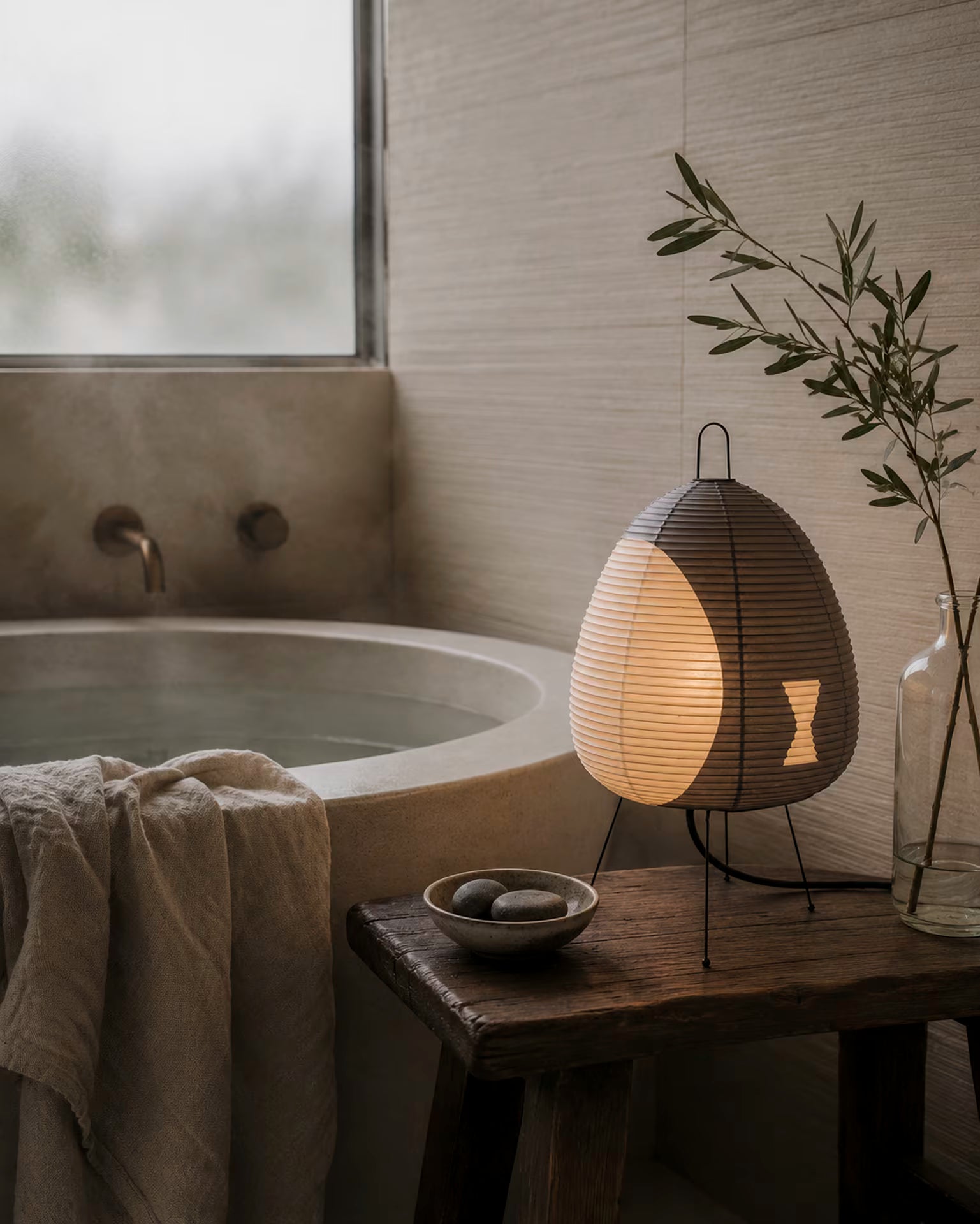 Kiri Ash minimalist Japanese bedside lamp in grey