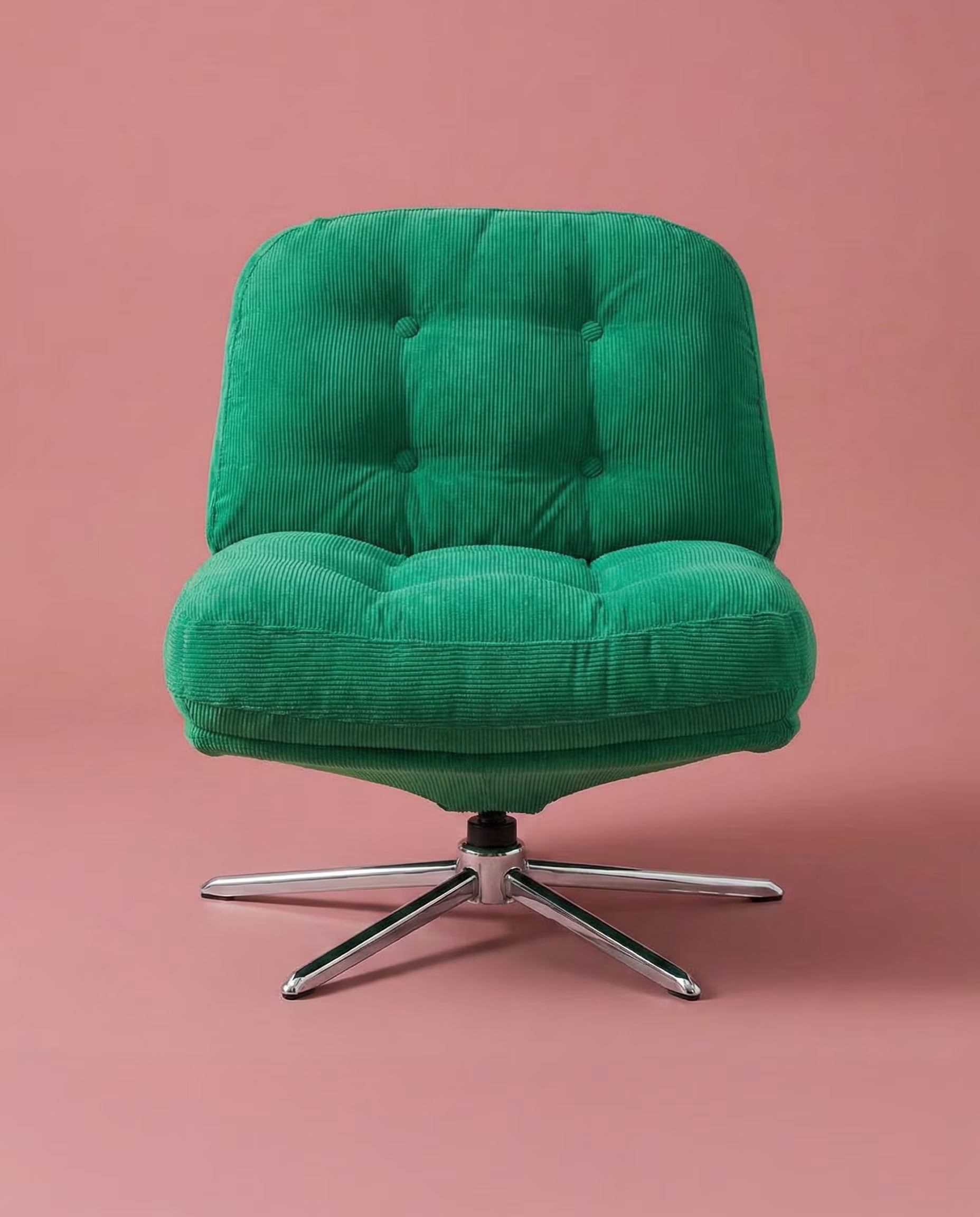 The Archive Chair in green corduroy with electroplated metal base