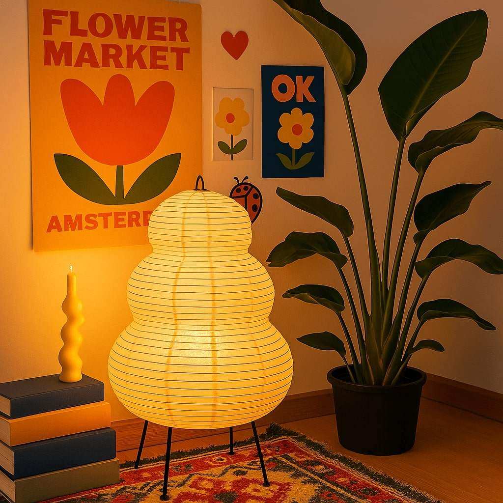 Japanese paper shade lamp with replaceable E27 bulb