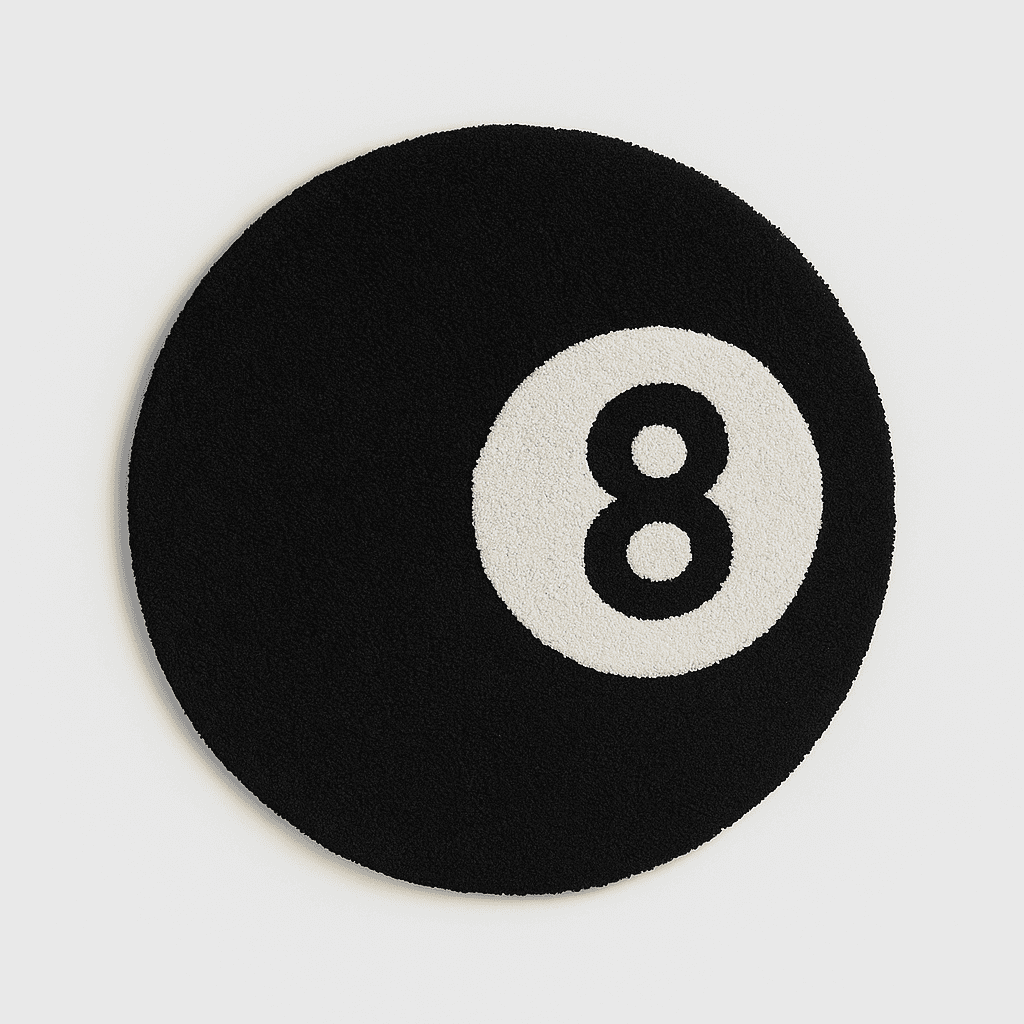 The 8 Ball Rug styled in an interior