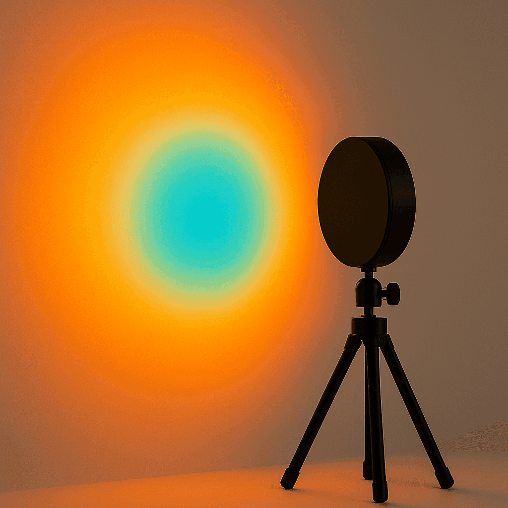 USB-powered sunset projection lamp on a small tripod