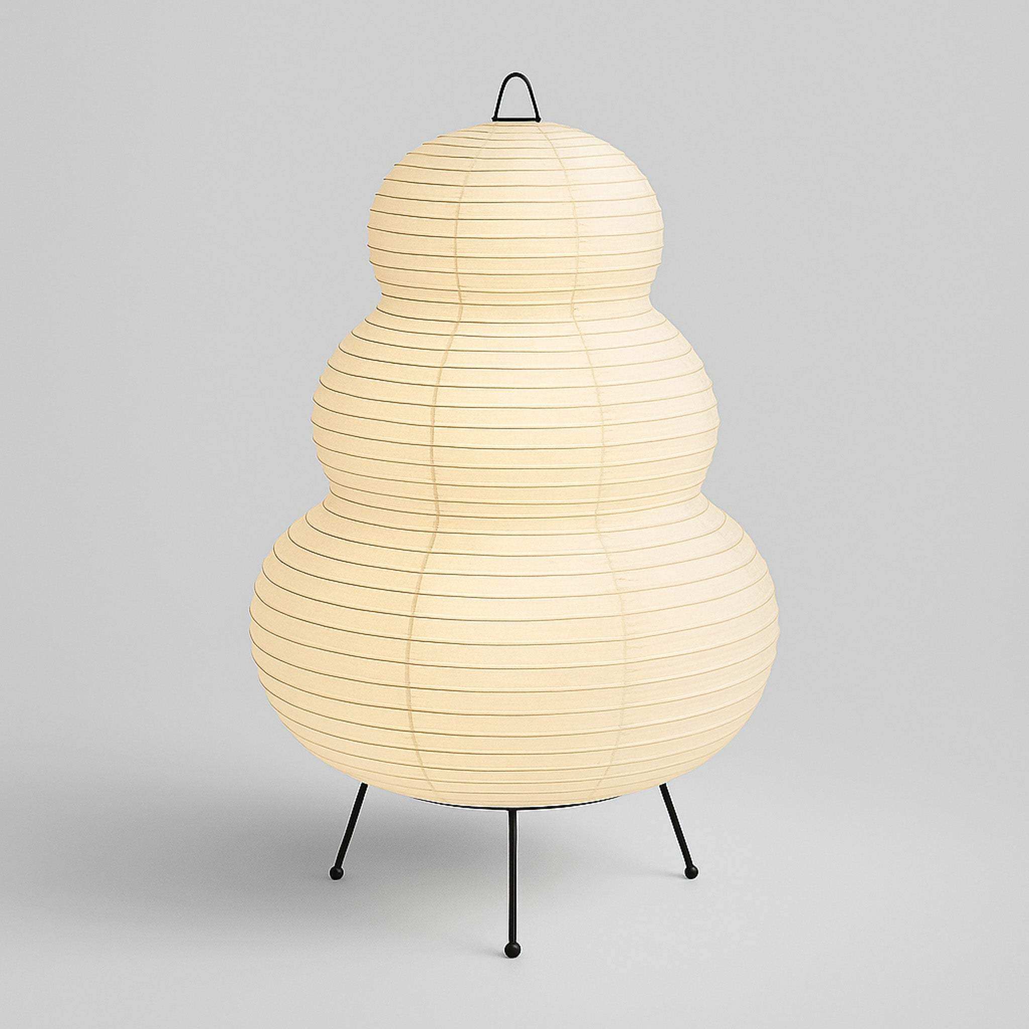 Hikaru Japanese paper table lamp with slim iron tripod