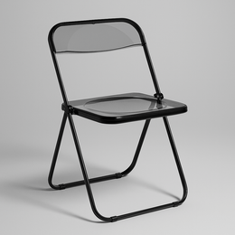 Black frame folding chair with clear plastic seat and back