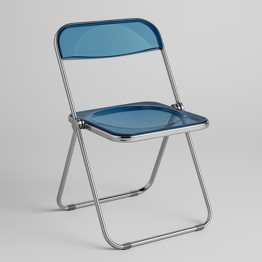 Cobalt sky blue folding chair with chrome-look frame