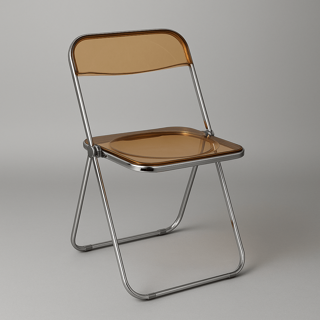 Jet black folding chair with chrome-look frame