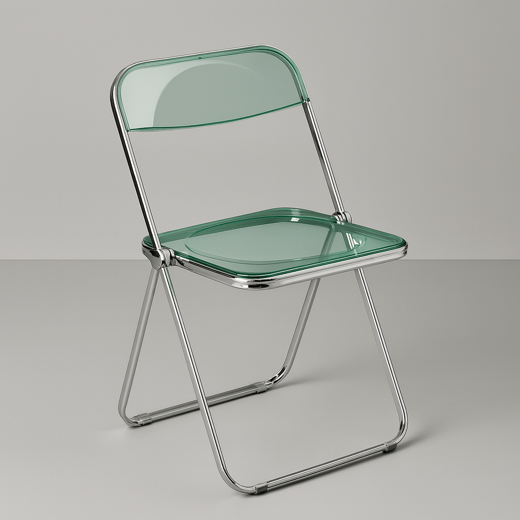 Rose pink folding chair with chrome-look frame
