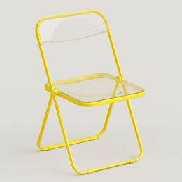Sun yellow frame folding chair with clear plastic seat and back