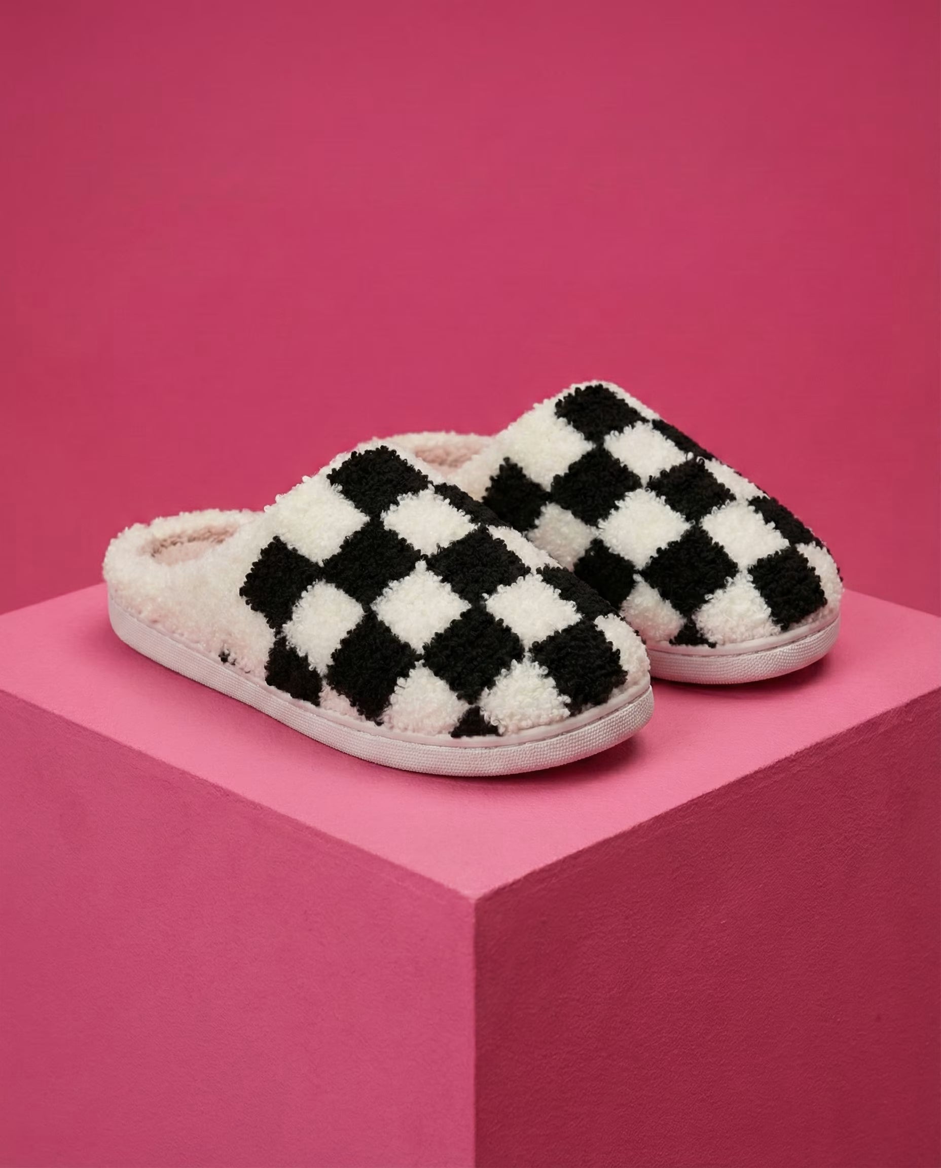 Cozy Checker Slippers with checkerboard pattern