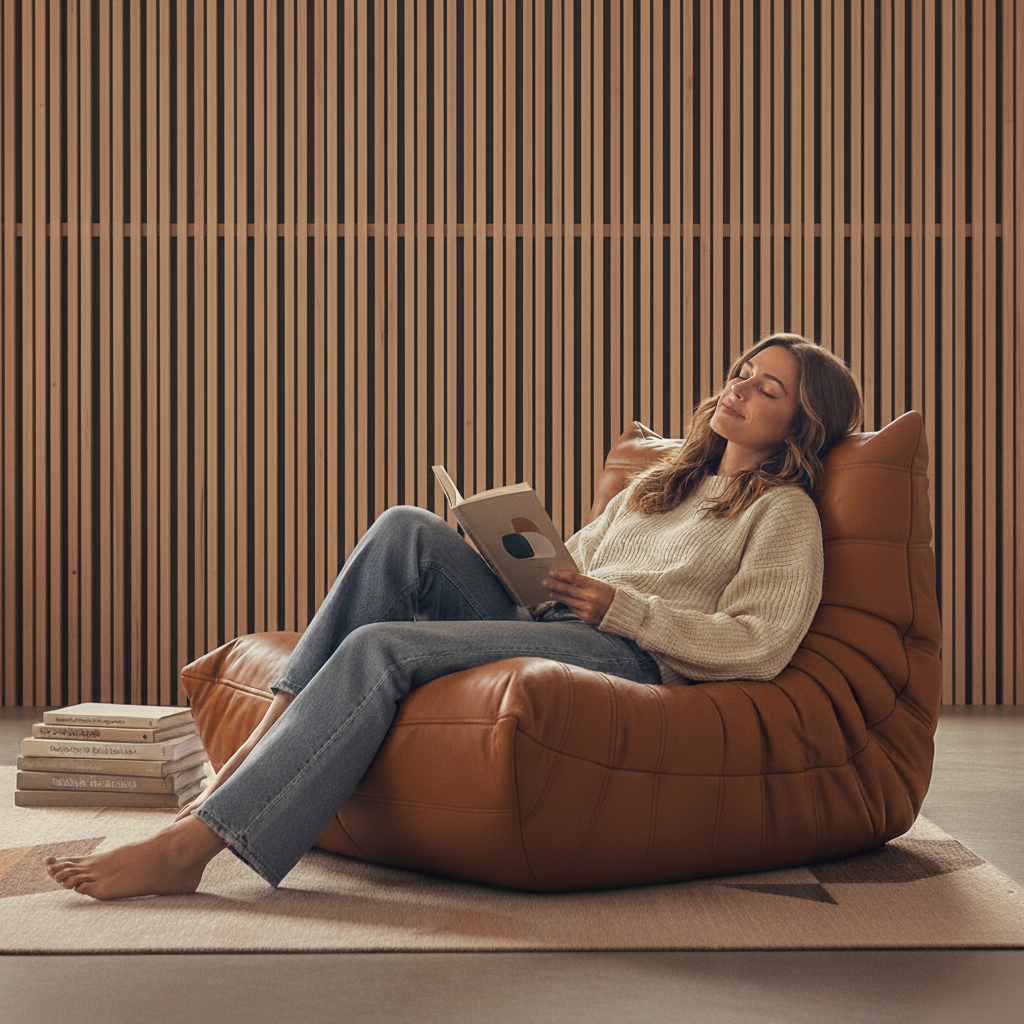 Green Caterpillar Lounger Chair styled in a colourful living room