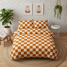 Close view of the black and white grid bedding pattern