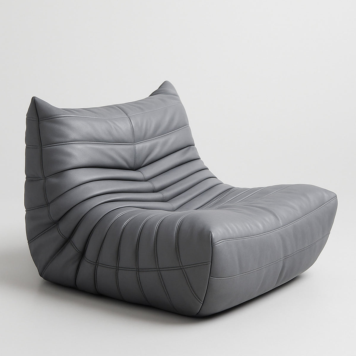 Grey PU leather Caterpillar Lounger Chair with channelled foam sections