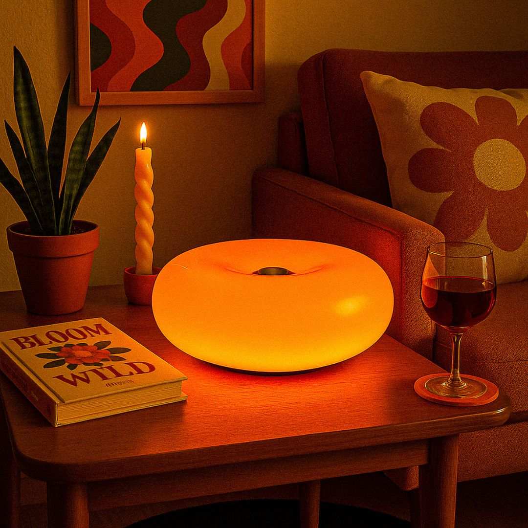 Dimmable Donut lamp with stainless-steel touch control