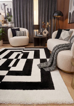 Mono Maze Rug — styled interior view