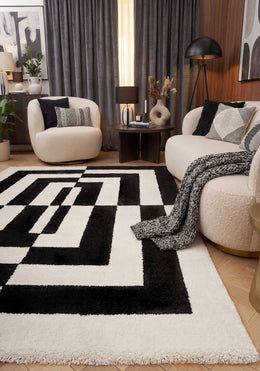 Mono Maze Rug — styled interior view