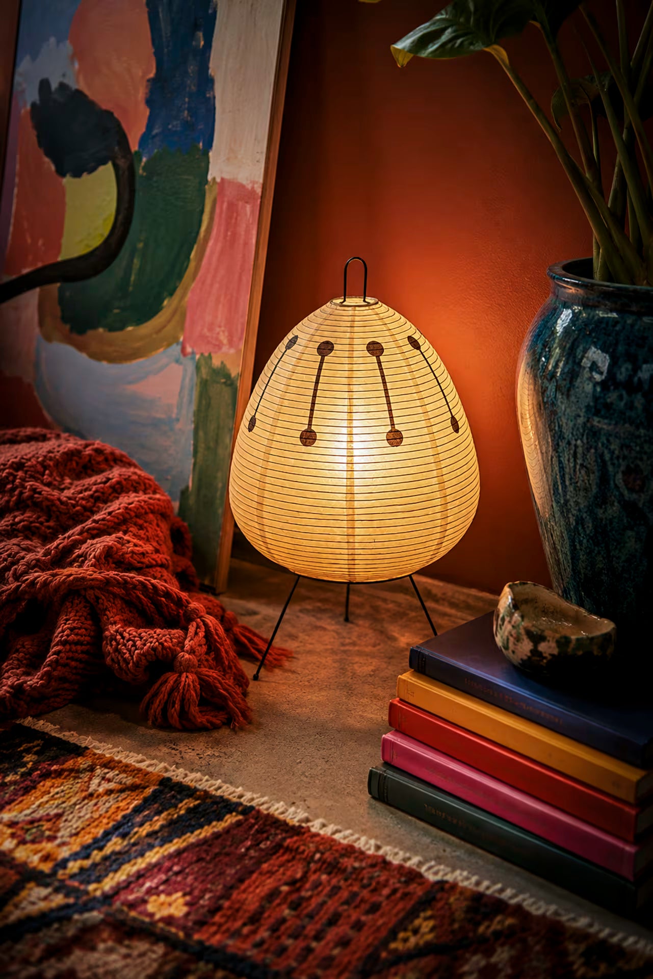 Kiri Wabi hand-knitted rice paper lamp for living room or study