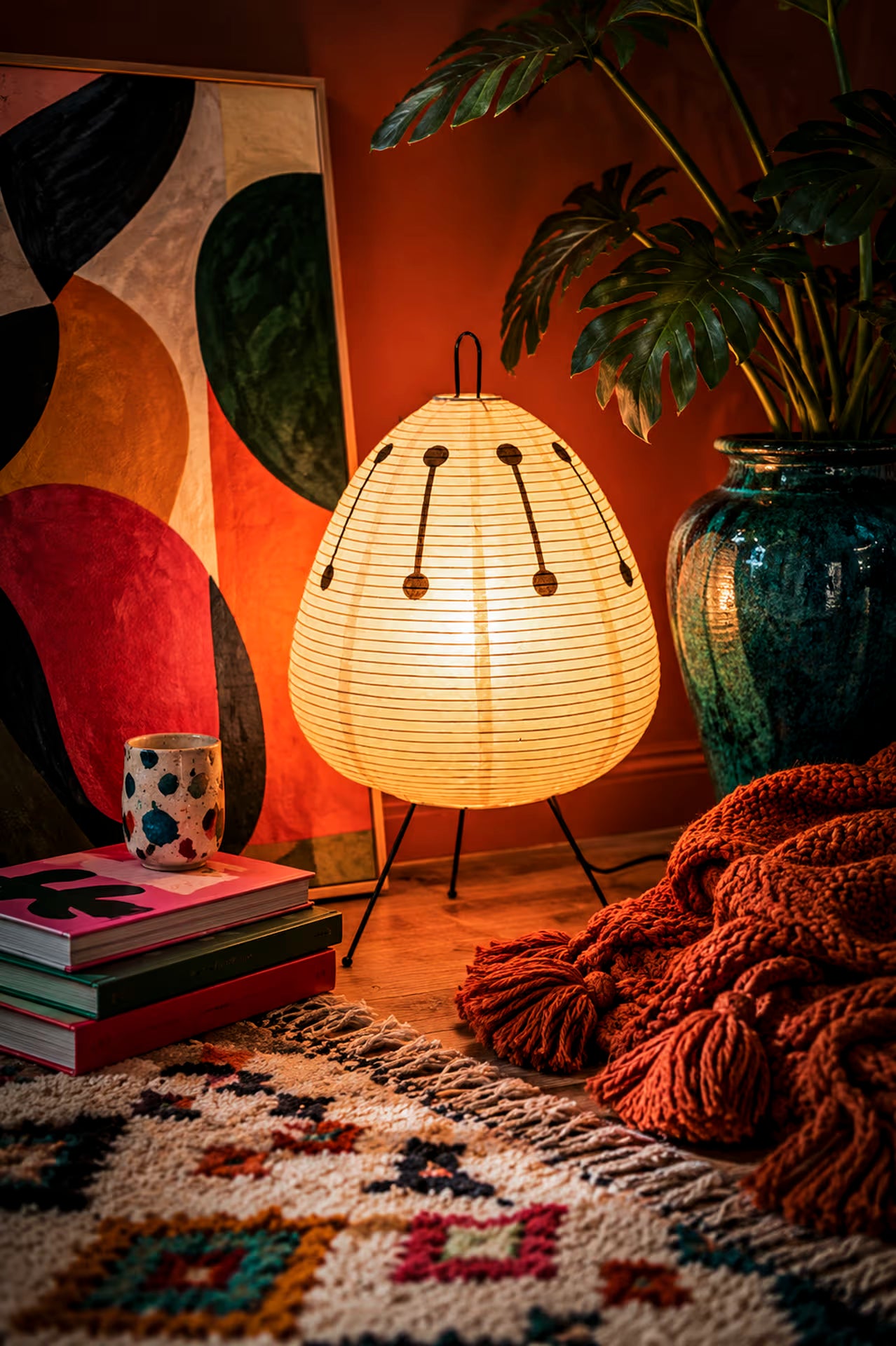 Akari-inspired Kiri Wabi paper lantern table lamp