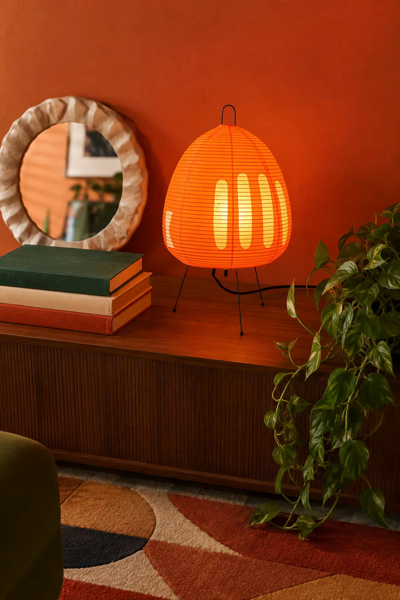 Akari-inspired Kiri Persimmon paper lantern table lamp