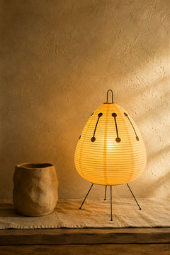Kiri Wabi sculptural rice paper table lamp in earthy neutral