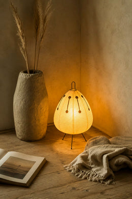 Kiri Wabi minimalist Japanese bedside lamp in earthy neutral