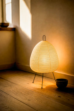 Kiri Washi minimalist Japanese bedside lamp in soft white