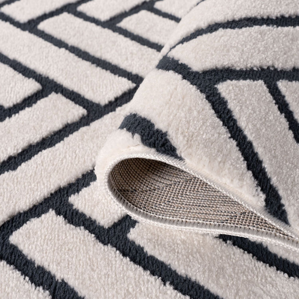 Cobalt Chevron Rug — folded construction detail