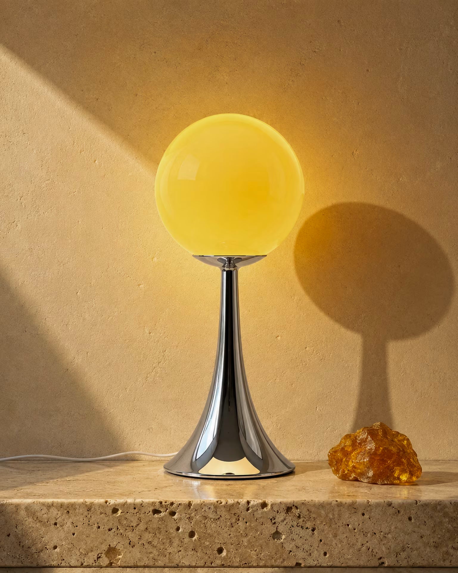 Pulsar Corona cream glass table lamp with chrome-finish stem and base
