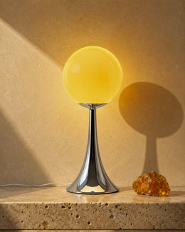 Pulsar Corona cream glass table lamp with chrome-finish stem and base