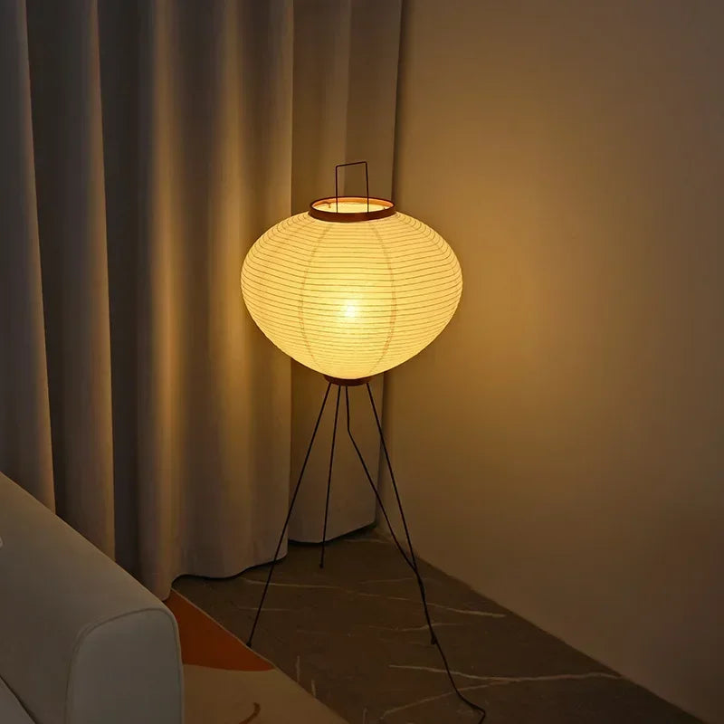 Large 53cm fabric shade on a sculptural floor lamp