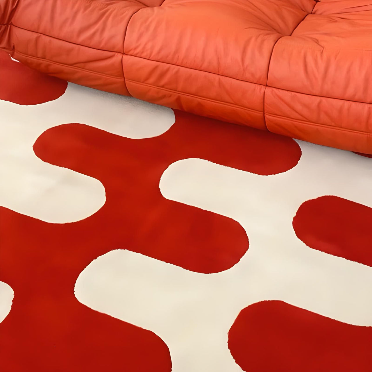 Crimson Ivory Wave Rug