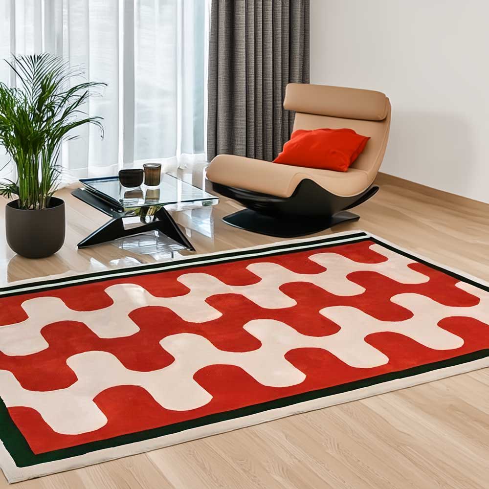 Crimson Ivory Wave Rug