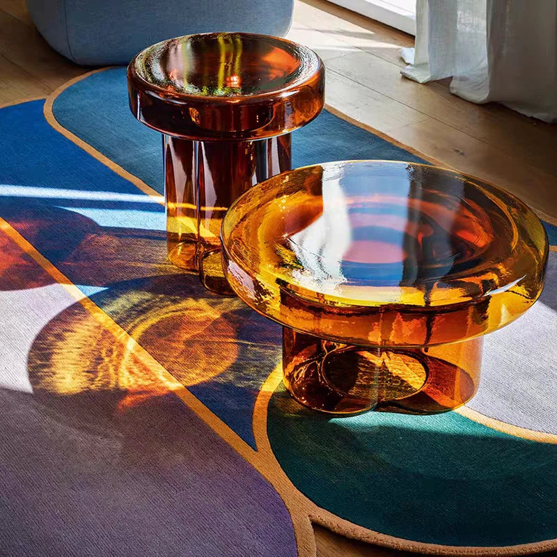 Aperol glass table with metal base plate