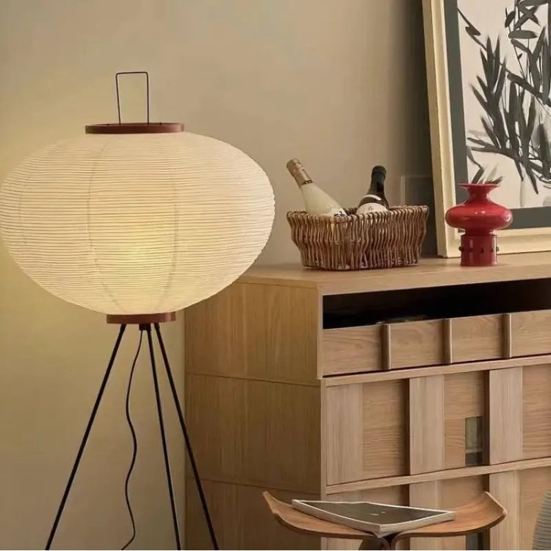 Kyoto Moon floor lamp with slim iron tripod base