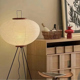 Kyoto Moon floor lamp with slim iron tripod base