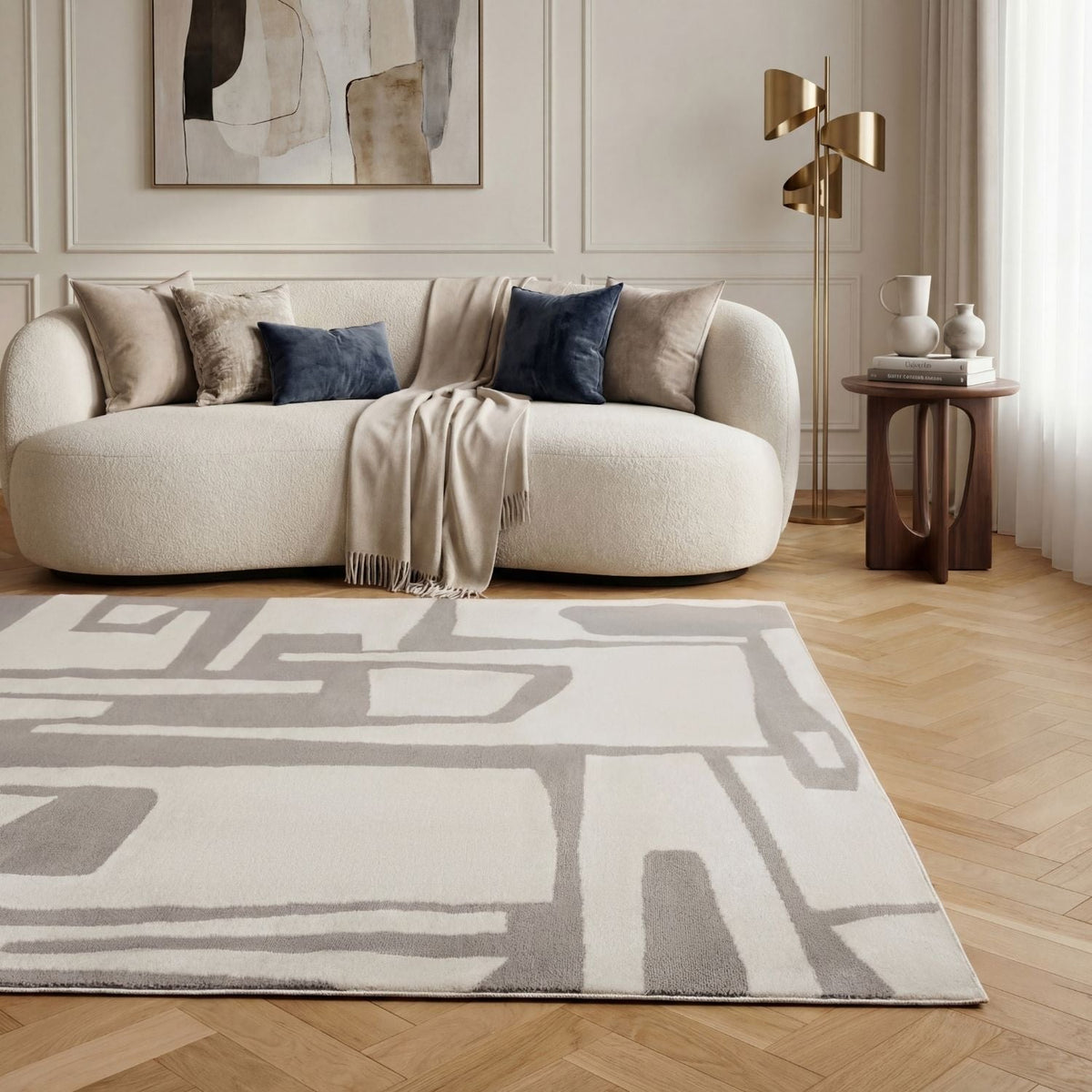 Silver Form Rug — styled interior view