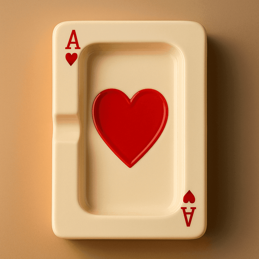 Ace of Hearts and Ace of Spades ceramic ashtrays