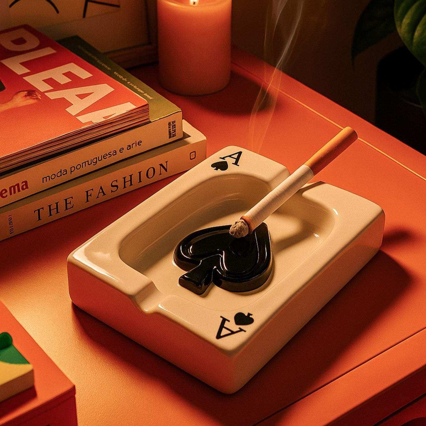 Ace of Hearts glossy ceramic playing-card ashtray